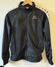 YOUTH XL size 14 VINTAGE Retro Kappa Black Full Zip Graphic Sleeve Jacket 164 cm