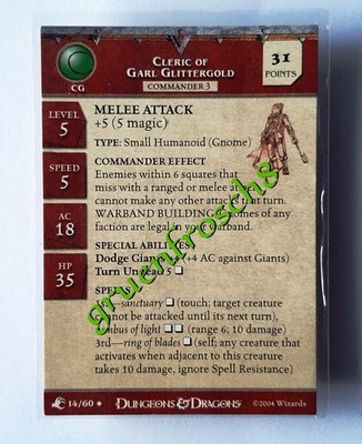  CLERIC OF GARL GLITTERGOLD  14 U  ABERRATIONS 2004  D&D MINIS GAMES STATS CARD
