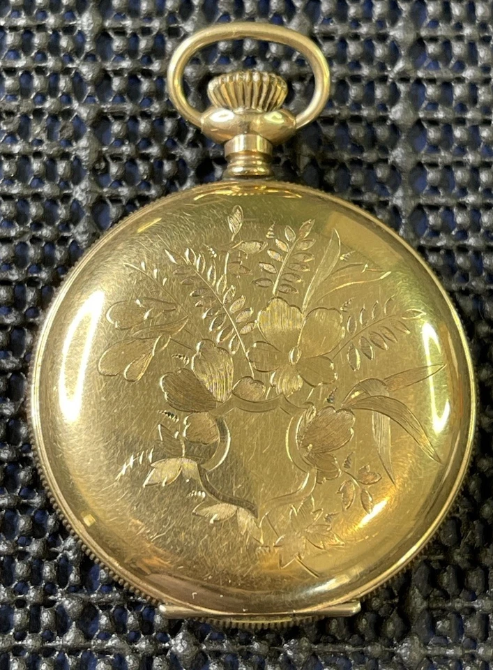 1900 Hampden 14k GF Ornate Fancy Dial Hunter 6s 11j Model 3 Pocket Watch Runs - Image 2 of 4