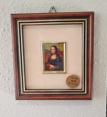 VTG Mona Lisa Mini Art 23K Gold Plated Framed 1980s France Renaissance Desk Gift