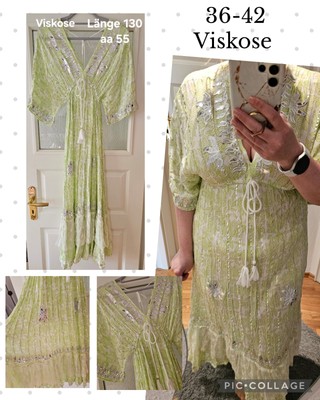 Mega KLEID Maxikleid Ibiza Boho Hippie 36-42 Lime Silber 