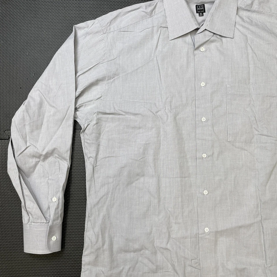 Camisa Ike Behar Para Hombres 16.5 35 Gris Cuadros Abotonada Manga Larga Vestido Clásico Foto 4 de 4
