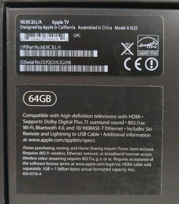 Apple TV (4th Generation) 64GB HD Media Streamer - A1625 for sale