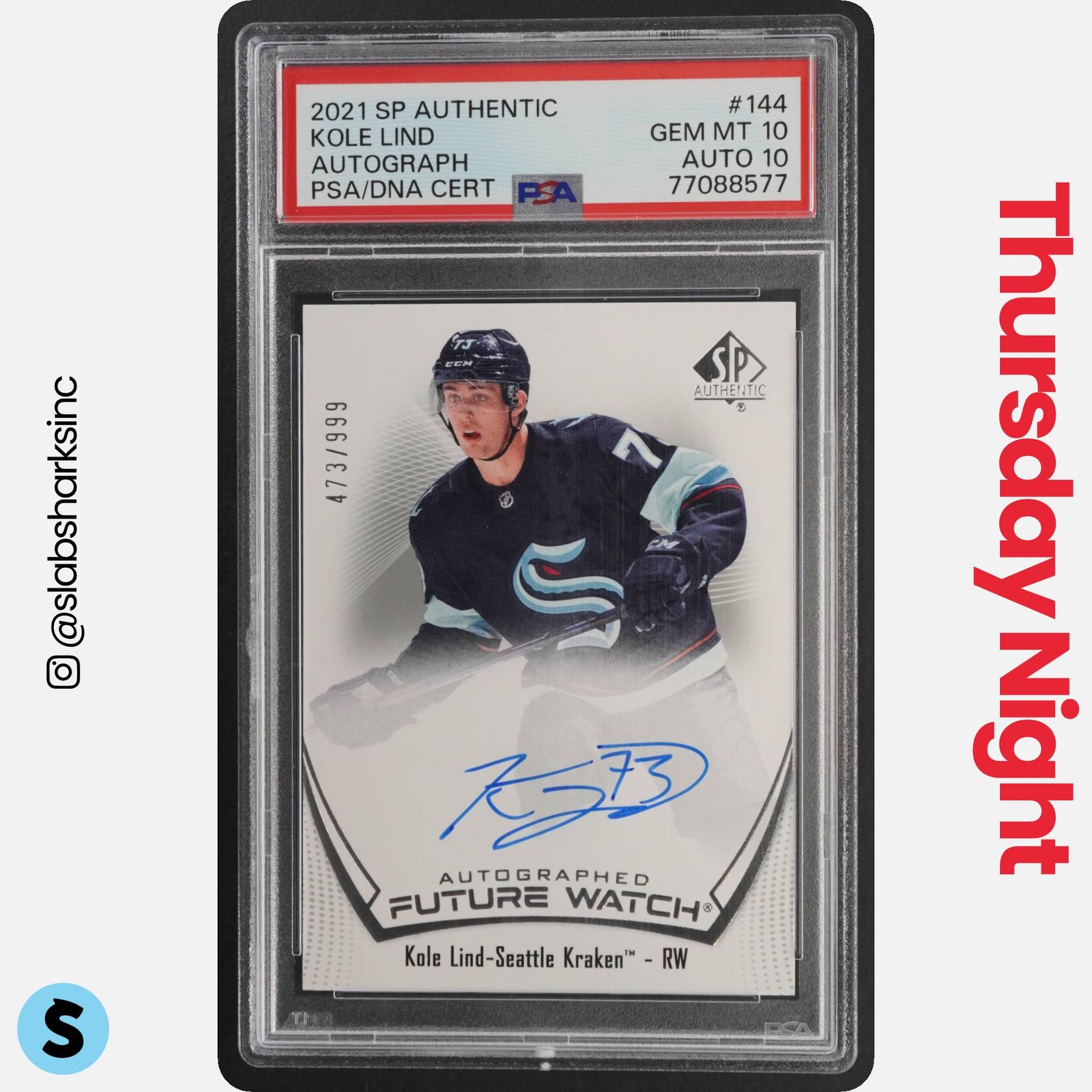 2021 SP AUTHENTIC #144 KOLE LIND RC FUTURE WATCH ROOKIE AUTO /999 PSA 10