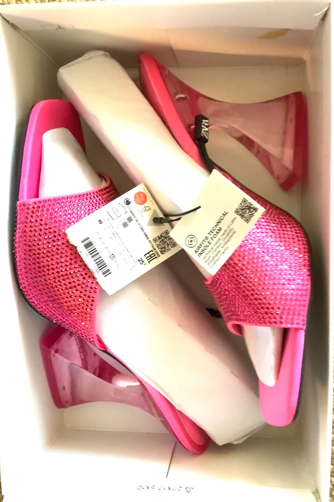 Zara Hot Pink Methacrylate Heels Sandals NWT Crystal Slip Ons Open Toe New 4in g image 4