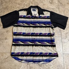 Vtg Wrangler Shirt Cowboy Cut 17 1/2 X-Long Tails Aztec 100 Cotton Black Purple