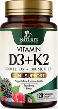 Vitamin D3 K2 Supplement 5000 IU 100 mcg 120 Count Pack of 1