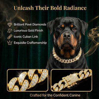 Gold Stainless Steel Cuban Chain Dog Collar Heavy Diamond Hip Hop Pet Jewelry