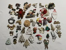 Vintage Christmas Brooch Lot Lia Lalique JJ Avon Trees Angels Pins 40+ Pieces