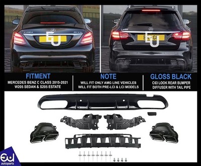 FÜR MERCEDES BENZ C KLASSE W205 LIMOUSINE S205 KOMBI C63 HECKSTOßSTANGE DIFFUSOR MIT ROHR