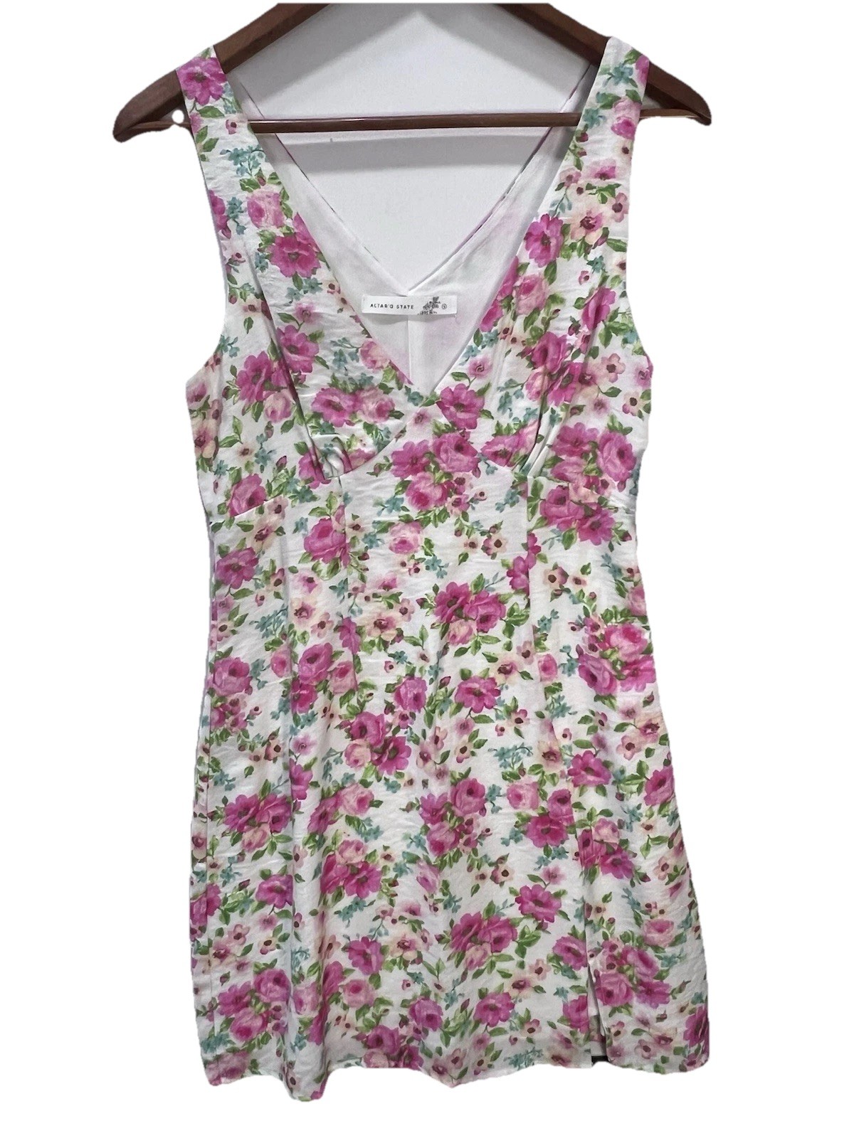 Altar'd State Marlise Pink Floral Mini Dress Deep V Neck Womens Size Small NWT