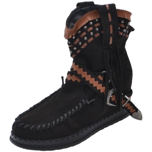 Stivaletto donna indianini nero scamosciati con frange zeppa interna 5 cm borchi - Foto 3 di 8