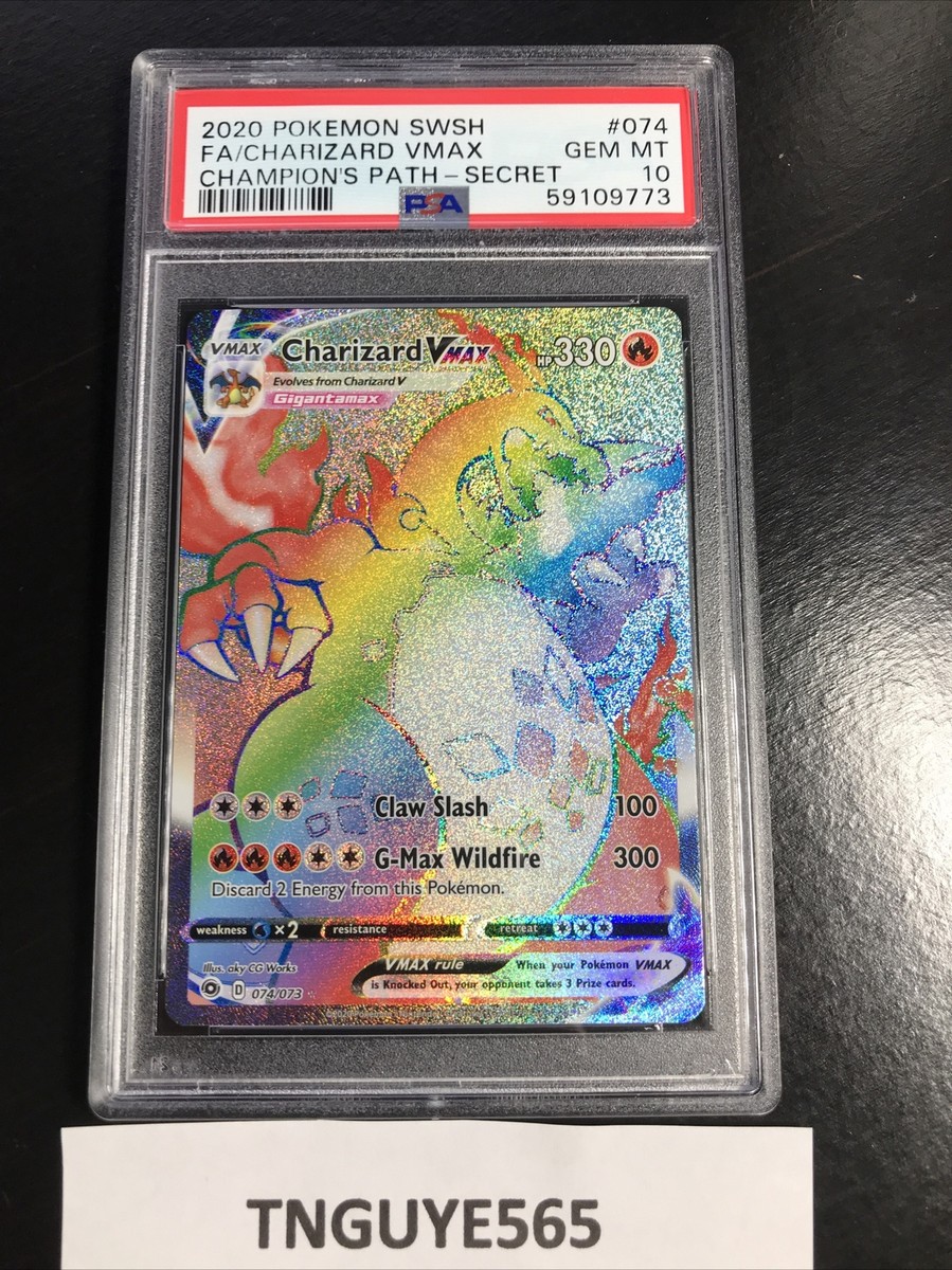psa certified pokemon cards Charizard VMAX [074/073] Rainbow Secret Rare, Champion's Path PSA 10  Pokemon TCG
