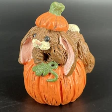 Suzi Skoglund Blossom Bucket Halloween Bunny on Pumpkin Figurine 1992
