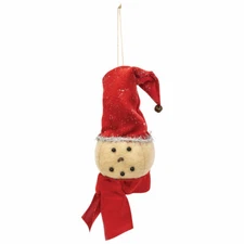 Christmas Ornament Stuffed Snowman Head w/Stocking Hat Primitive Decor 2.5 x 6"