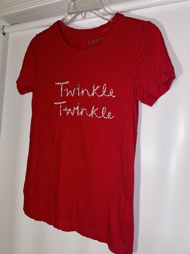 Ann Taylor Loft Women's Size XXS Twinkle Shimmer Everyday Red Crew Tee - Picture 3 of 7