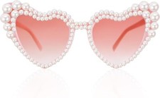 Pearl Sunglasses for Women, Glasses Vintage Love Heart Shaped Pink