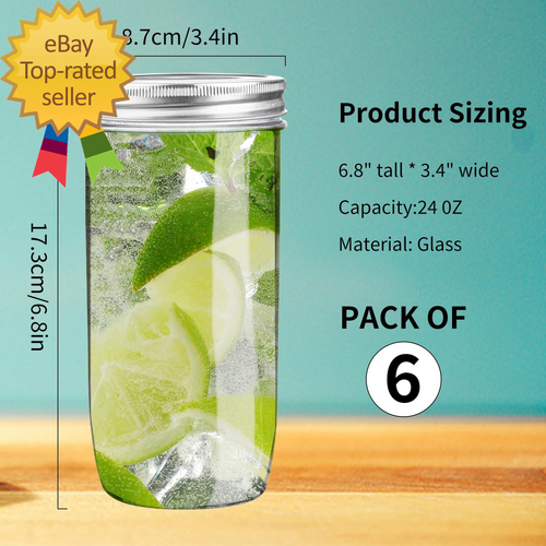 24 Unzen Einmachgläser, 6er Pack Weite Öffnung Einmachgläser 24 Unzen mit Deckel, Hohe Einmachgläser - Bild 3 von 8