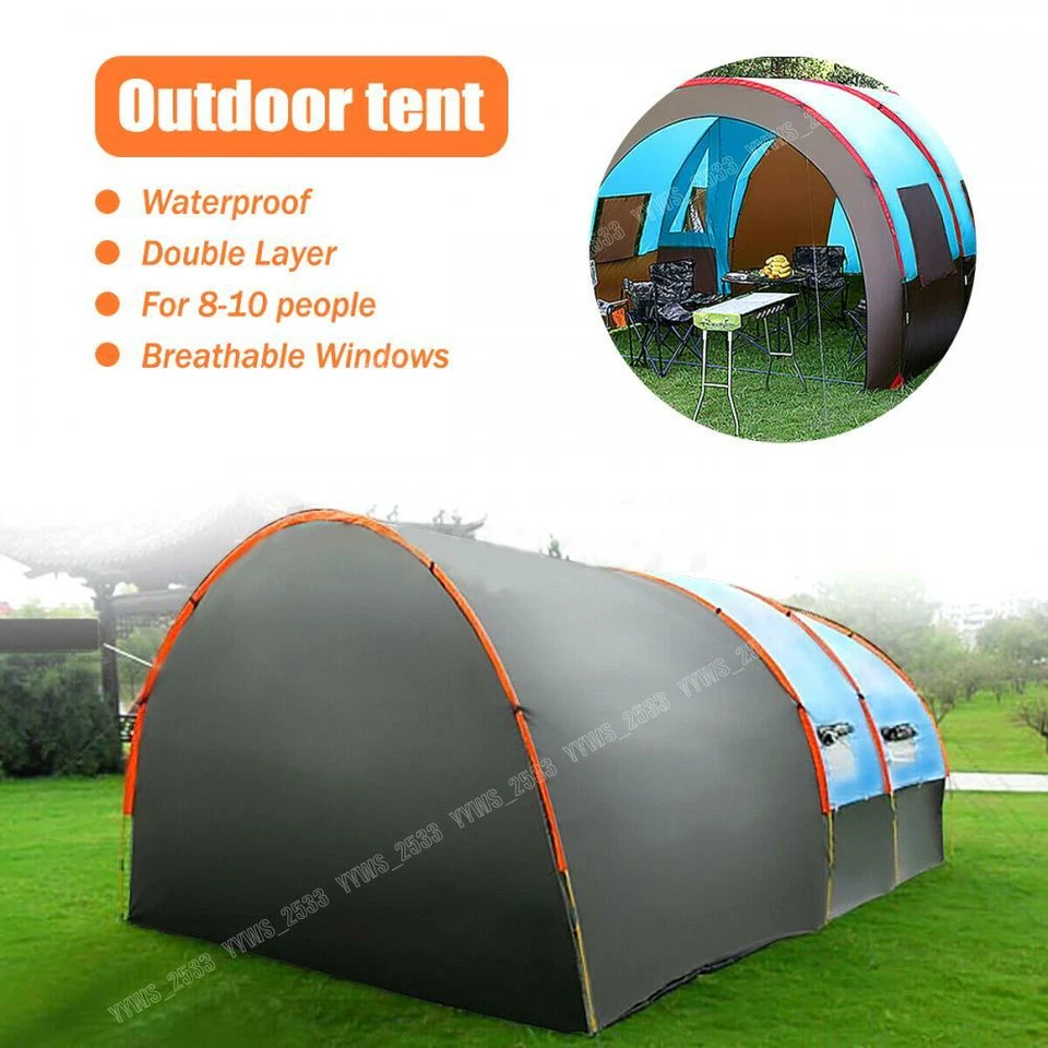 Barraca de acampamento 8-10 pessoas família instantânea ao ar livre barraca dupla camada impermeável DHL - Imagem 4 de 4
