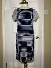 White Stuff dress size 6 Blue & White Striped Stretch Cotton Jersey has pockets 