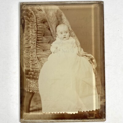 Antique 1890 s Paperweight Glass Photo Baby Infant On Chair ID'd Agnes Lloyd