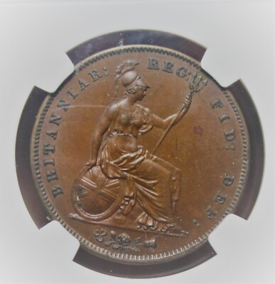 Great Britain 1858 PENNY NGC MS-62 Large Date Variety~EXCELLENT