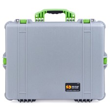 Silver Lime Green Pelican 1600 case. No Foam - Empty.
