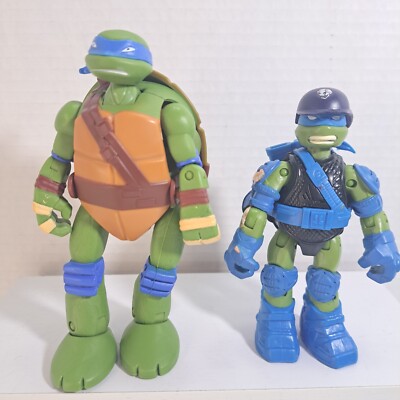 Lot Of 2 TMNT 2014 Mutations Leonardo Ninja Figure & All Terrain Driver 2013 