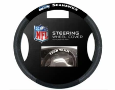 SEATTLE SEAHAWKS Black STEERING WHEEL COVER Poly-Suede & Mesh NFL Fremont Die