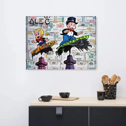 Alec Monopoly Canvas "Richie and Monopoly Surfing on Oil" Wall art - Image 4 of 4