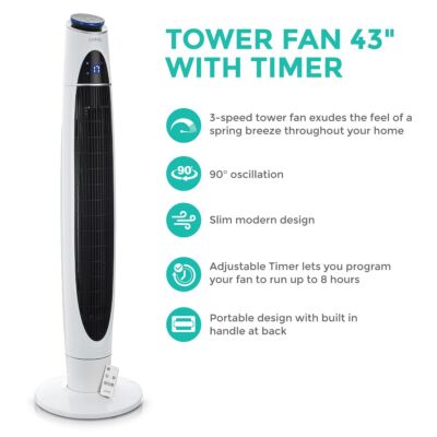 43'' Digitaler Kühlturmventilator 3 Geschwindigkeiten 90° Oszillierend Fernbedienung & Timer Luft