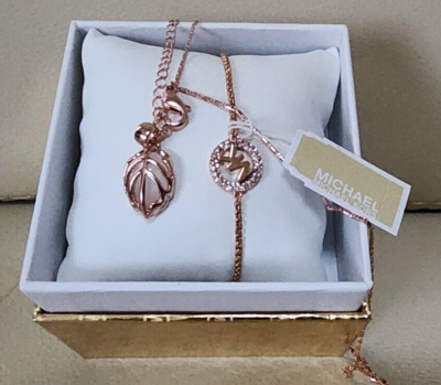 MICHAEL KORS Rose Gold tone Logo Bolo bracelet Free Gift Leaf