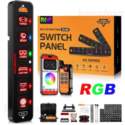 Auxbeam RGB 6Gang Slim Switch Panel w/200FT Remote LED Switch Pod Truck Car Boat