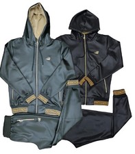 TiM Tracksuit Shine Designer Fit Urban Mens Zip Up Top Matching Jogger 2pcs Set