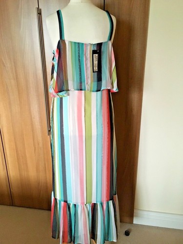 BNWT M & S Stripe Chiffon Maxi Dress UK 12 L53” RRP 39.50 LAYERED Cruise ARTY - Picture 8 of 9