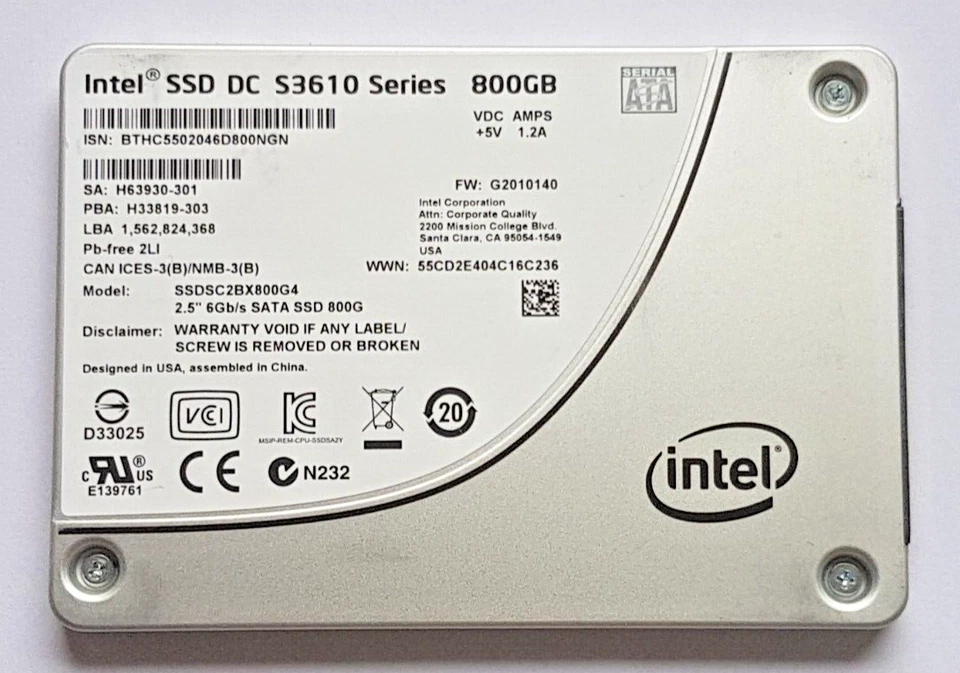 800 GB SATA Intel SSD DC S3610 Series SSDSC2BX800G4 2D-NAND MLC 2.5" Festplatte