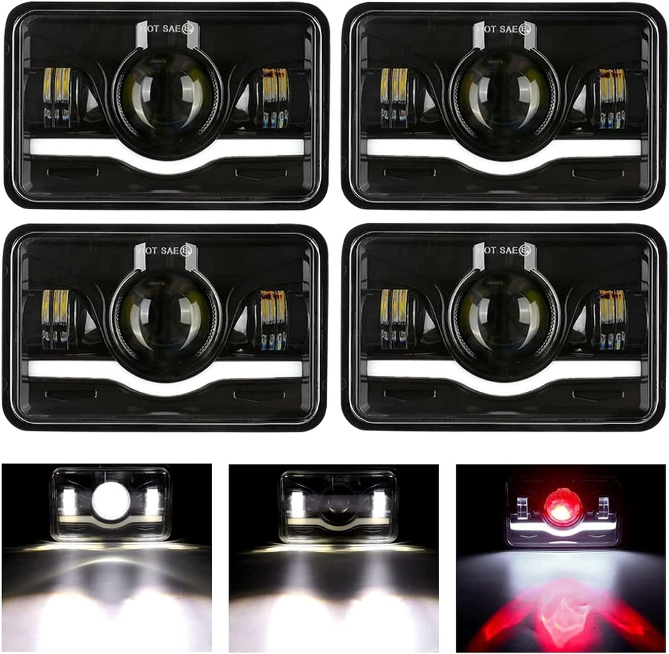 Faros LED de haz alto/bajo para Kenworth W900 T800 Peterbilt 357 379 378 4 piezas 4x6" Foto 2 de 4
