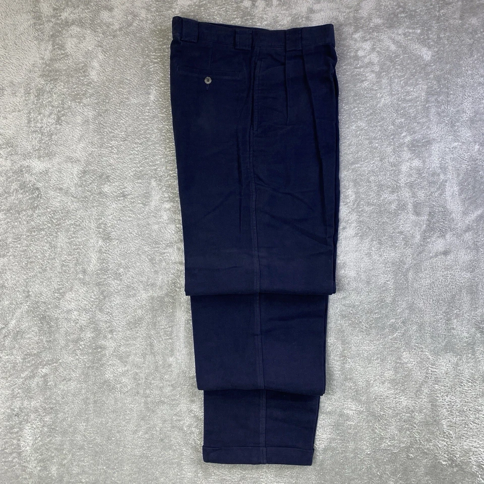 Pantalones de Colección Claiborne Hombres 32R Azul Marino Franela Puños Cónicos Plisados 100% Algodón Nuevos con Etiquetas Foto 2 de 4