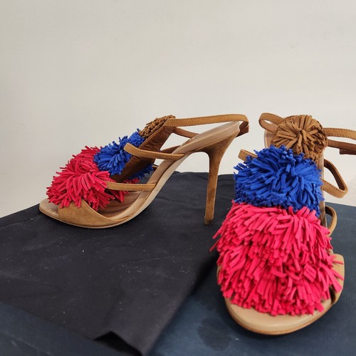 Sandalias Malone Souliers Tacones 35 Tri Color Gamuza Pom Pom 35 Nuevas En Caja - Imagen 9 de 11