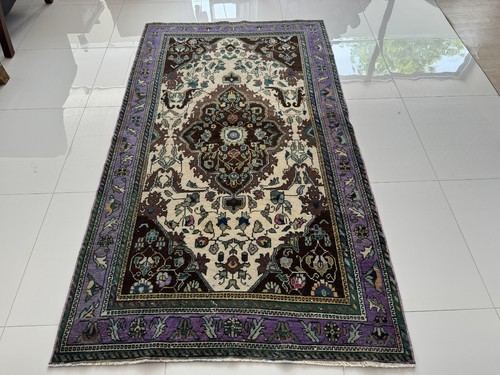 Vintage Oriental Hand Knotted Rug, 4x7 Floral Turkish Oushak Rug, - Afbeelding 1 van 10