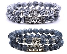 Natural Stone Owl Stretch Bracelet Sets