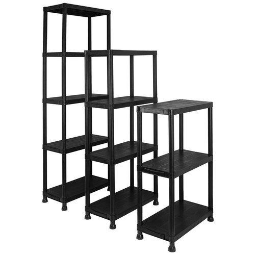 Garage Storage Shelves Black Plastic Shed Office 3 4 or 5 Tier Shelving Unit Set eBay