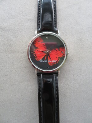 Harold Feinstein Quartz R.C. Watch Red/Orange Butterfly Moth New Battery