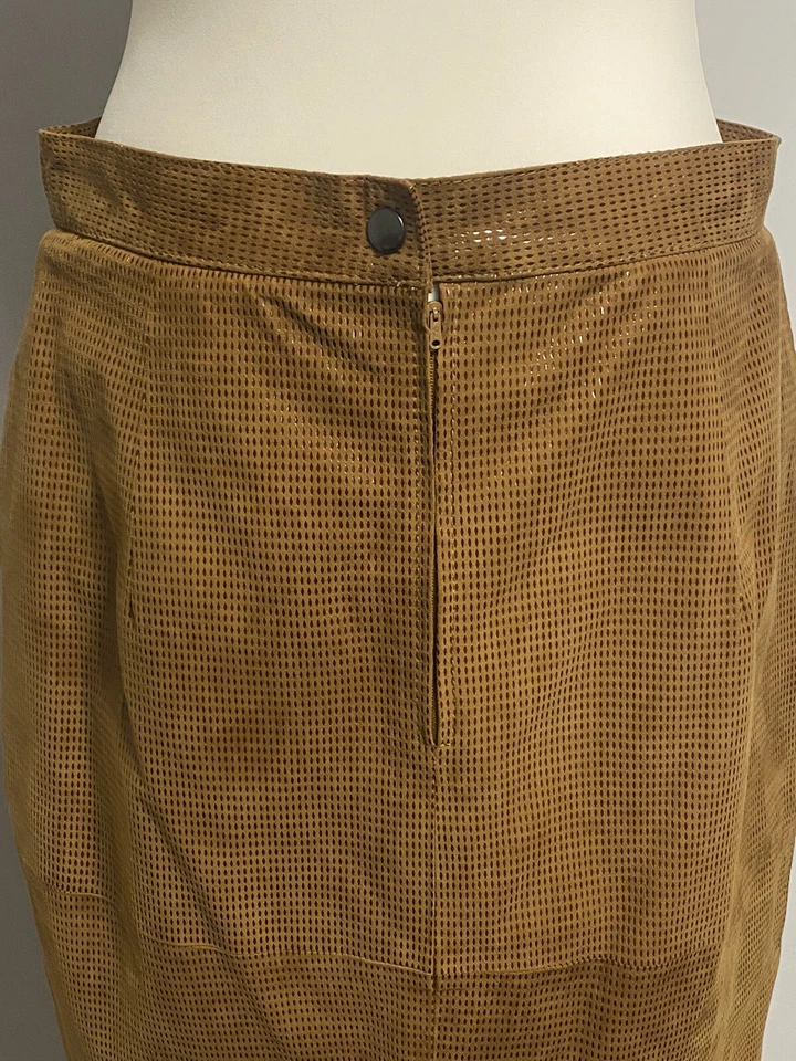 TEODEM skirt size 16 tan Genuine leather suede pattern pencil straight  - Image 2 of 4