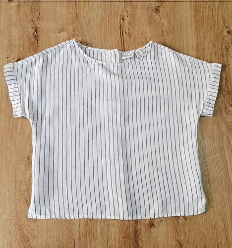 Rachel Zoe Women's Linen Shirt Top Sz S White Stripy Short Sleeve Round neck - Picture 7 of 11