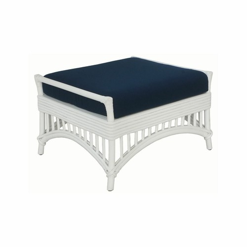 DENIZE HAMPTONS RATTAN OTTOMAN/POUF/FOOTSTOOL WITH CUSHION WHITE/NAVY - Picture 2 of 5
