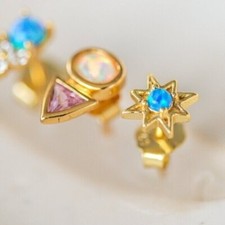 Opal Star Studs Blue opal Starburst Earrings North Star Studs Tiny Gold Studs