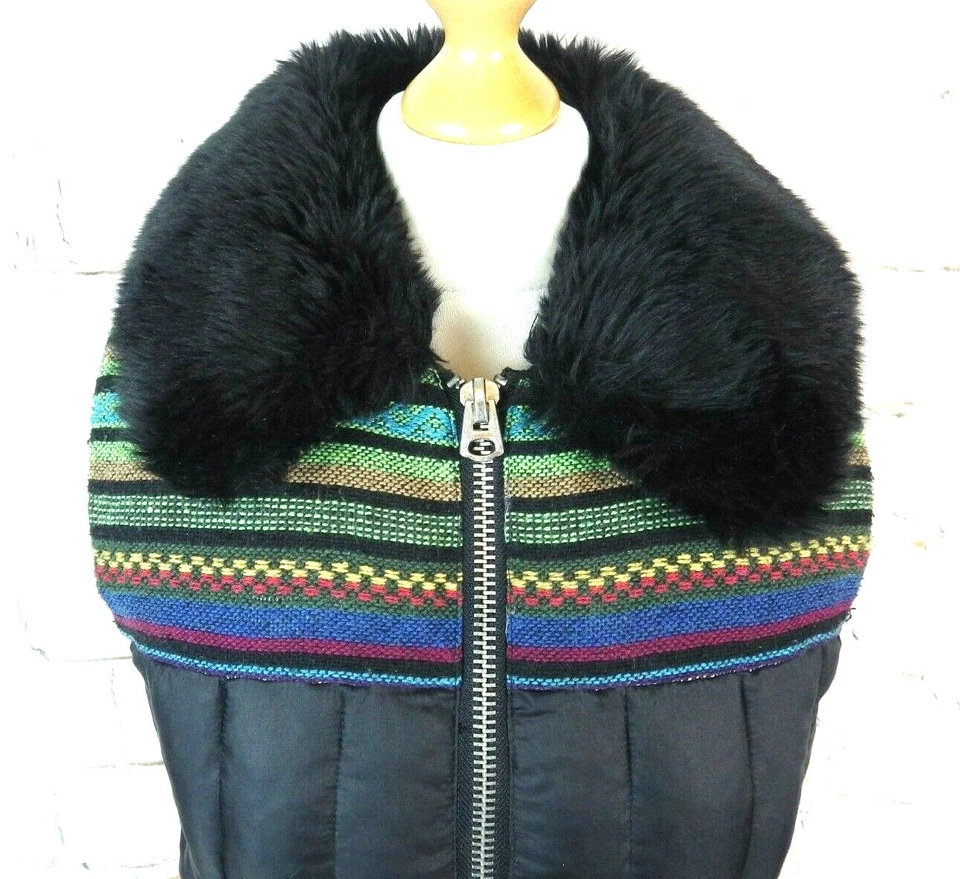 Regata vintage anos 90 retrô Topshop acolchoada gilet ilha justa acabamento de pele nórdica P 8 - Imagem 2 de 4