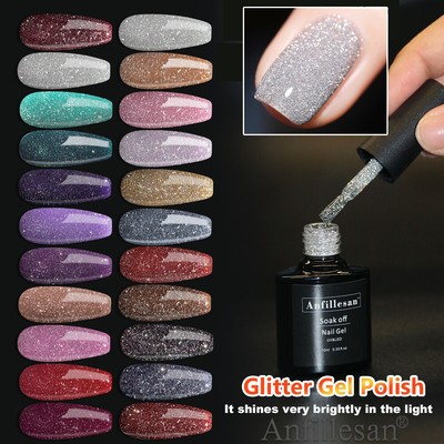 Anfillesan Reflective Glitter Gel Polish Sequins UV LED Top Coat Nail Varnish