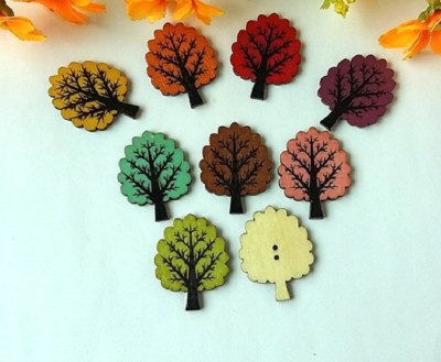 Pkg of 10 TREES 2-hole Wood Buttons 1-1/4'' x 1'' (32mm) Scrapbook Craft (9093)